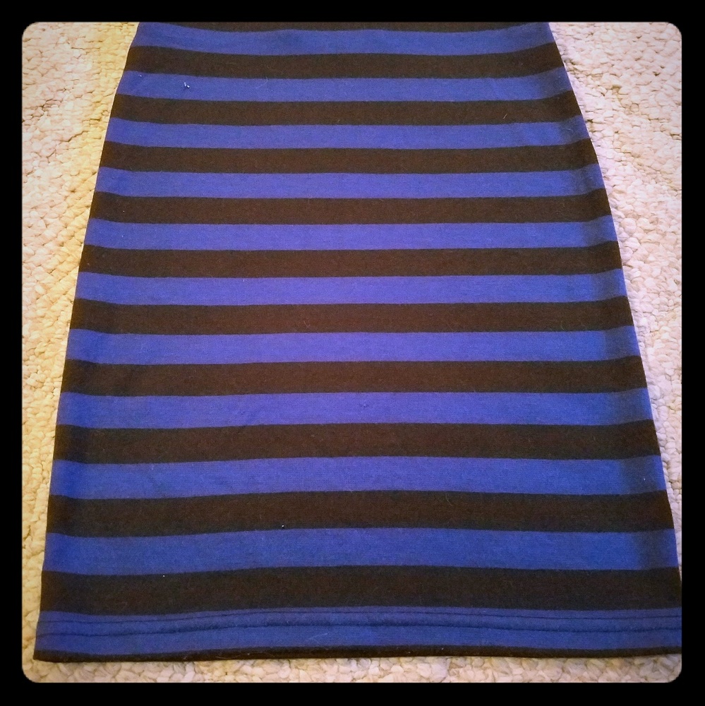 Tight horizontal striped black and blue skirt